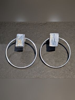 Sterling Silver & Raw Blue Kyanite - Handmade - Large Stud Hoop Earrings!